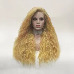 Champagne - Multicolored Blonde Long Loose Curl Synthetic Lace Front Wig