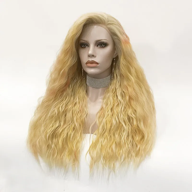 Champagne - Multicolored Blonde Long Loose Curl Synthetic Lace Front Wig
