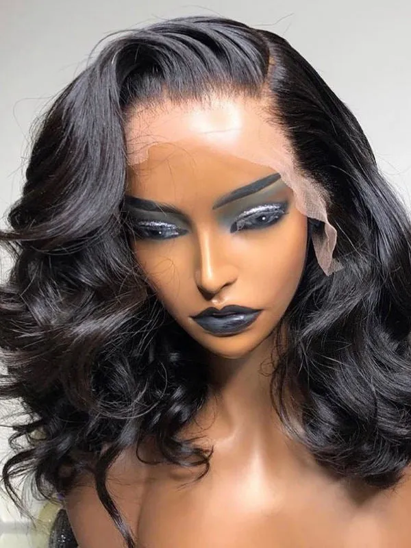 Chinalacewig Bob Wave Invisible HD Lace 360 Lace Frontal Wigs Natural Wave Short Wigs CF250