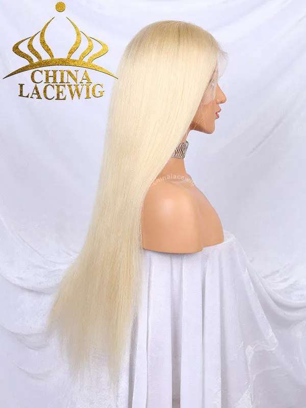 Chinalacewig Brazilian Hair #613 White Blonde Color Straight Glueless Lace Wigs CF017
