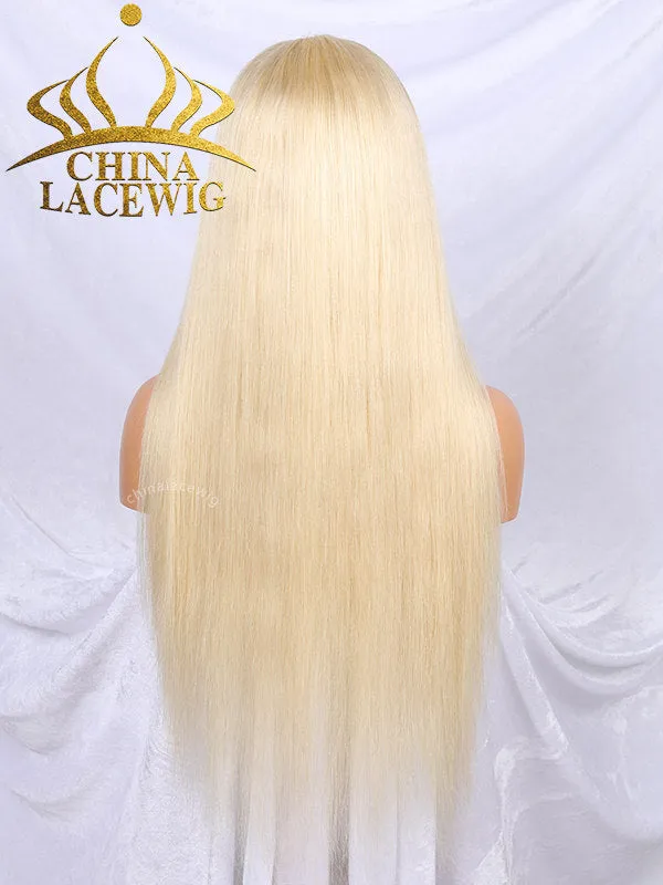 Chinalacewig Brazilian Hair #613 White Blonde Color Straight Glueless Lace Wigs CF017