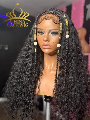 Chinalacewig Custom Wig 100% Human Virgin Hair 5x5 HD Lace Wig Braid Wig Curly High End Wig Custom02