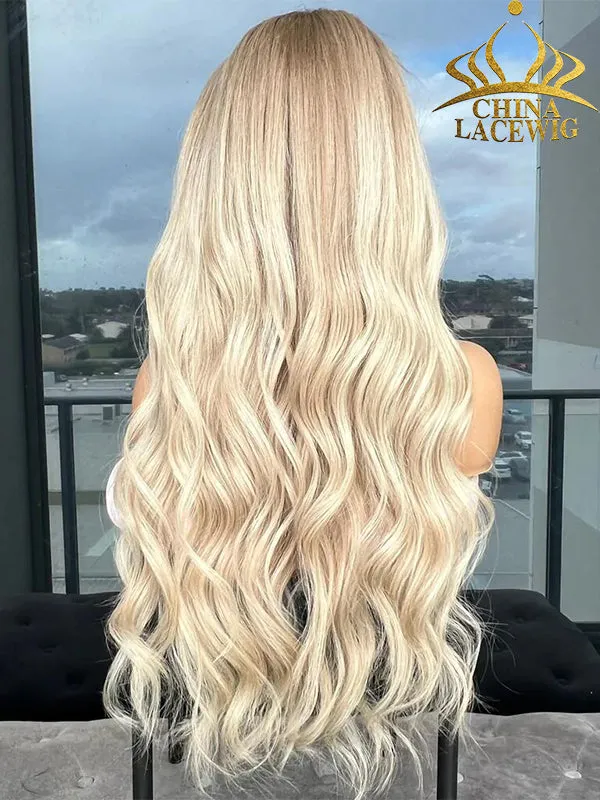 Chinalacewig Custom Wig Lace Frontal Blonde Color Bleached Knots Human Virgin Hair C09