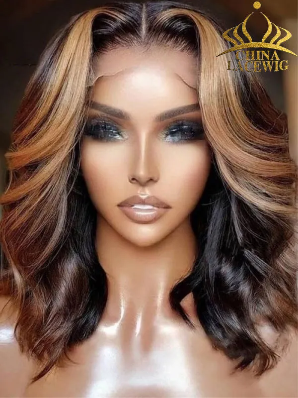 Chinalacewig HD Invisible Lace Highlight Brown Color Body Wave 13*4 HD Human Hair Wigs NCF14