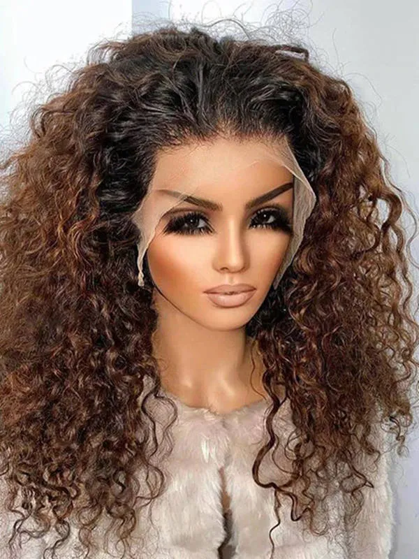Chinalacewig Ombre Chocolate Brown Curly Compact 13X6 HD Lace Front Wig CF423