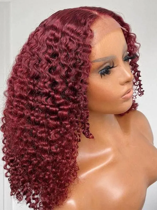 Chinalacewig Transparent Lace Burgundy Deep Curly 13X6 Lace Front Wigs NCF65