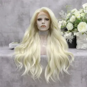 Creamy Blond Long Synthetic Lace Wig Natural Wavy Wig 1001/613