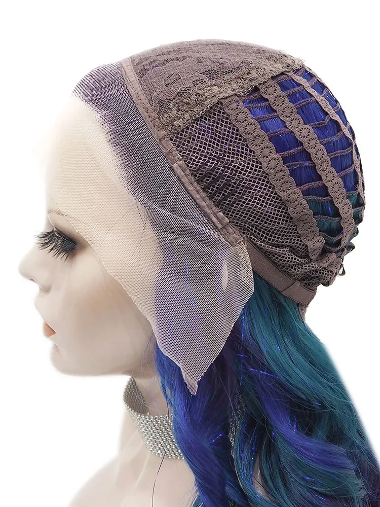 Dark Blue With Tinsel Synthetic Lace Front Wig For Women