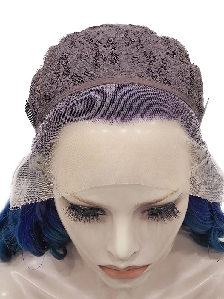 Dark Blue With Tinsel Synthetic Lace Front Wig For Women