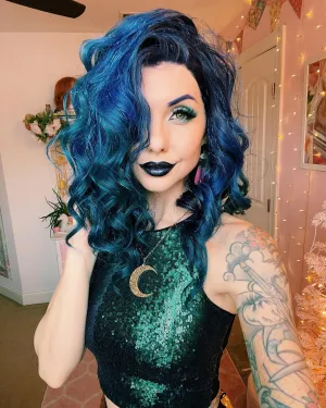 Dark Blue With Tinsel Synthetic Lace Front Wig For Women