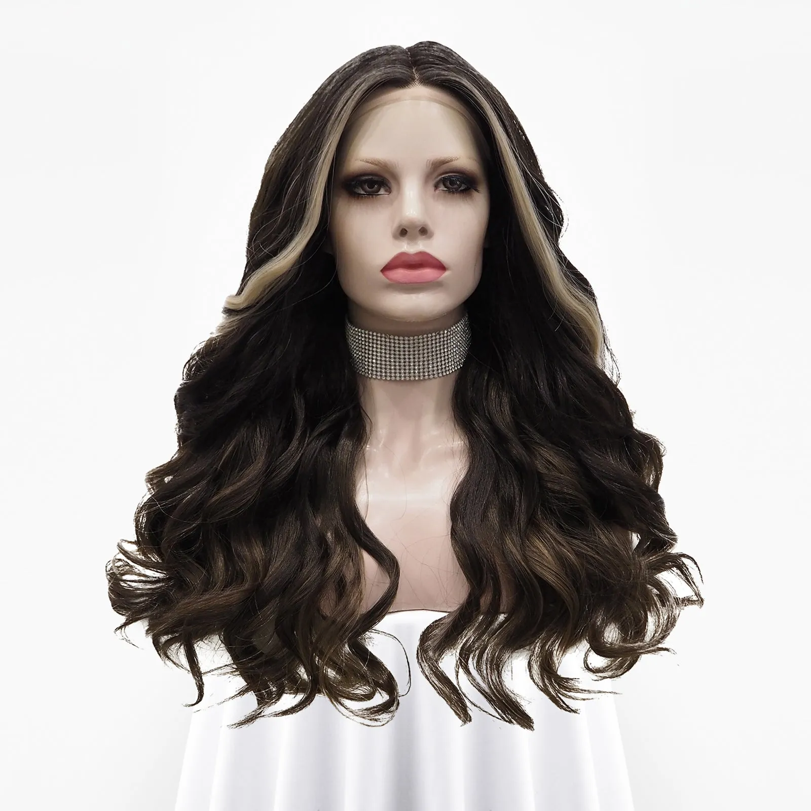 Dark Brown Highlights Wave Lace Front T Part Daily Party Wear Women Wig