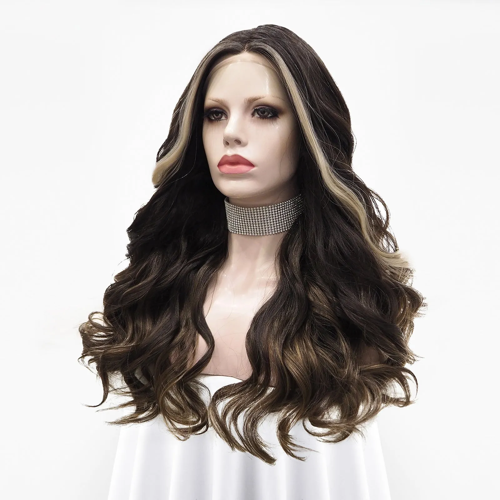 Dark Brown Highlights Wave Lace Front T Part Daily Party Wear Women Wig