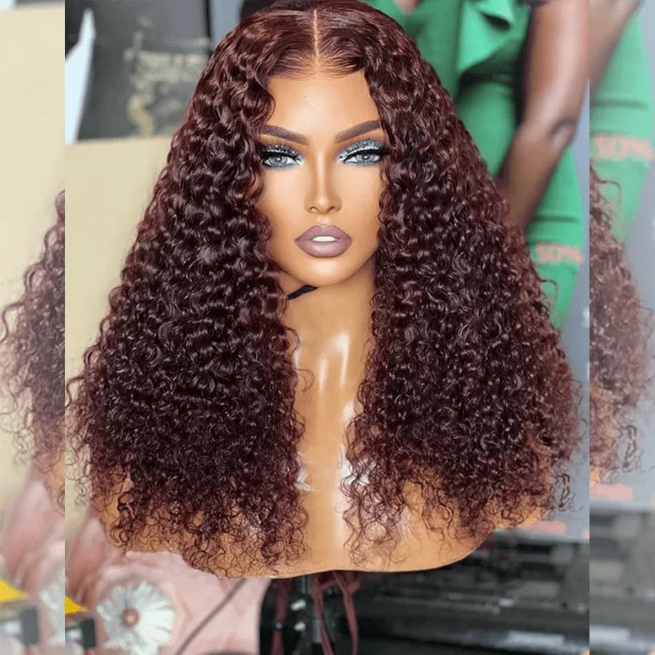 Double Drawn Hairstylist Works 6x5 Glueless Lace Closure Curly Human Hair Wigs 99j Wine Red Colored Wigs