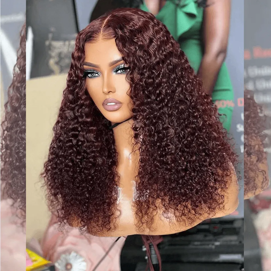 Double Drawn Hairstylist Works 6x5 Glueless Lace Closure Curly Human Hair Wigs 99j Wine Red Colored Wigs