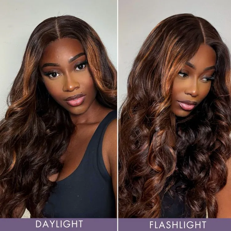 Elegant Copper Ombre Highlights Loose Body Wave Glueless 5x5 Closure Pre-Cut Lace Wig Breathable Cap