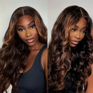 Elegant Copper Ombre Highlights Loose Body Wave Glueless 5x5 Closure Pre-Cut Lace Wig Breathable Cap