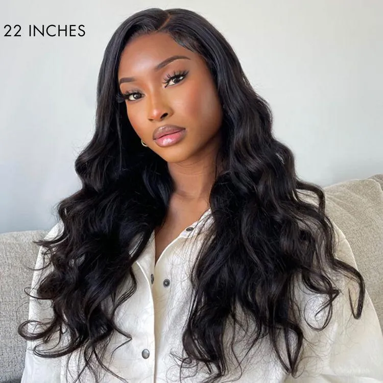 Glueless 13x6 Frontal Lace Natural Black Body Wave Side Part Long Wig 100% Human Hair - US Only