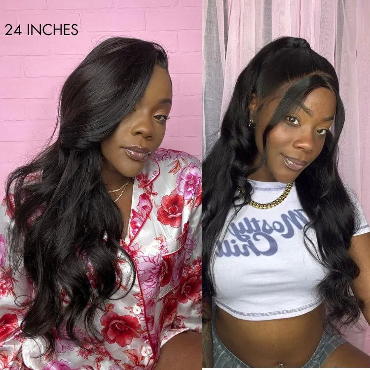 Glueless 13x6 Frontal Lace Natural Black Body Wave Side Part Long Wig 100% Human Hair - US Only