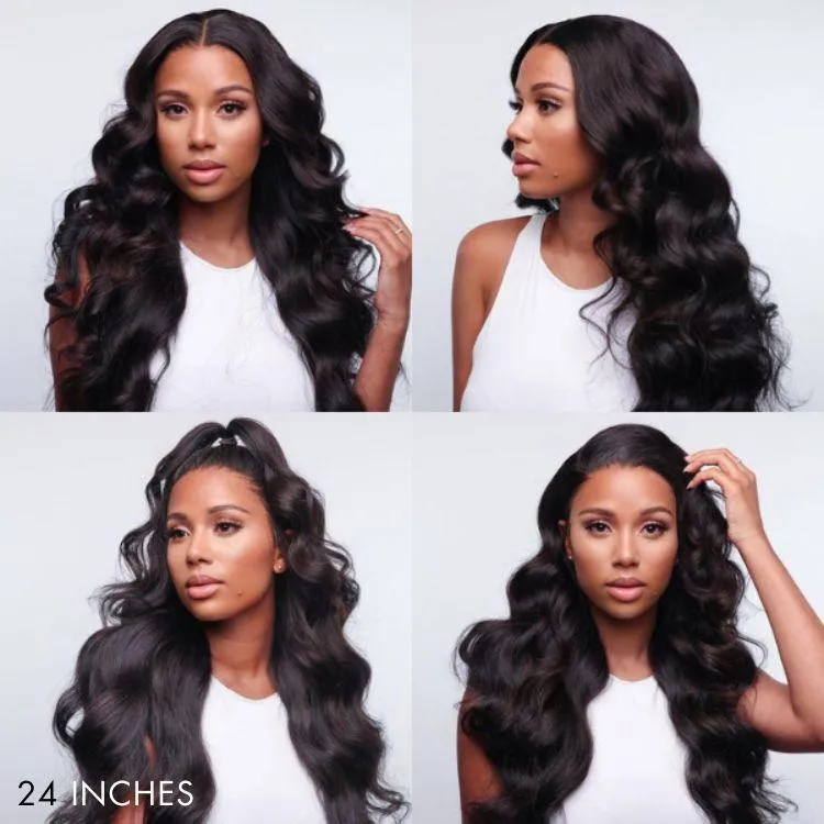 Glueless 13x6 Frontal Lace Natural Black Body Wave Side Part Long Wig 100% Human Hair - US Only