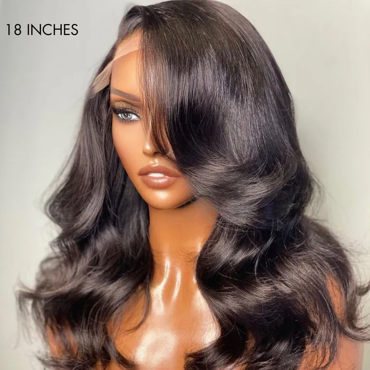 Glueless 13x6 Frontal Lace Natural Black Body Wave Side Part Long Wig 100% Human Hair - US Only