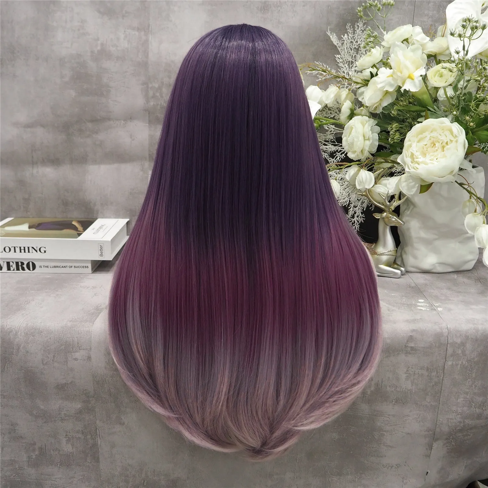 Grape Purple Fade Long Straight Synthetic Lace Front Imstyle Costume Wig