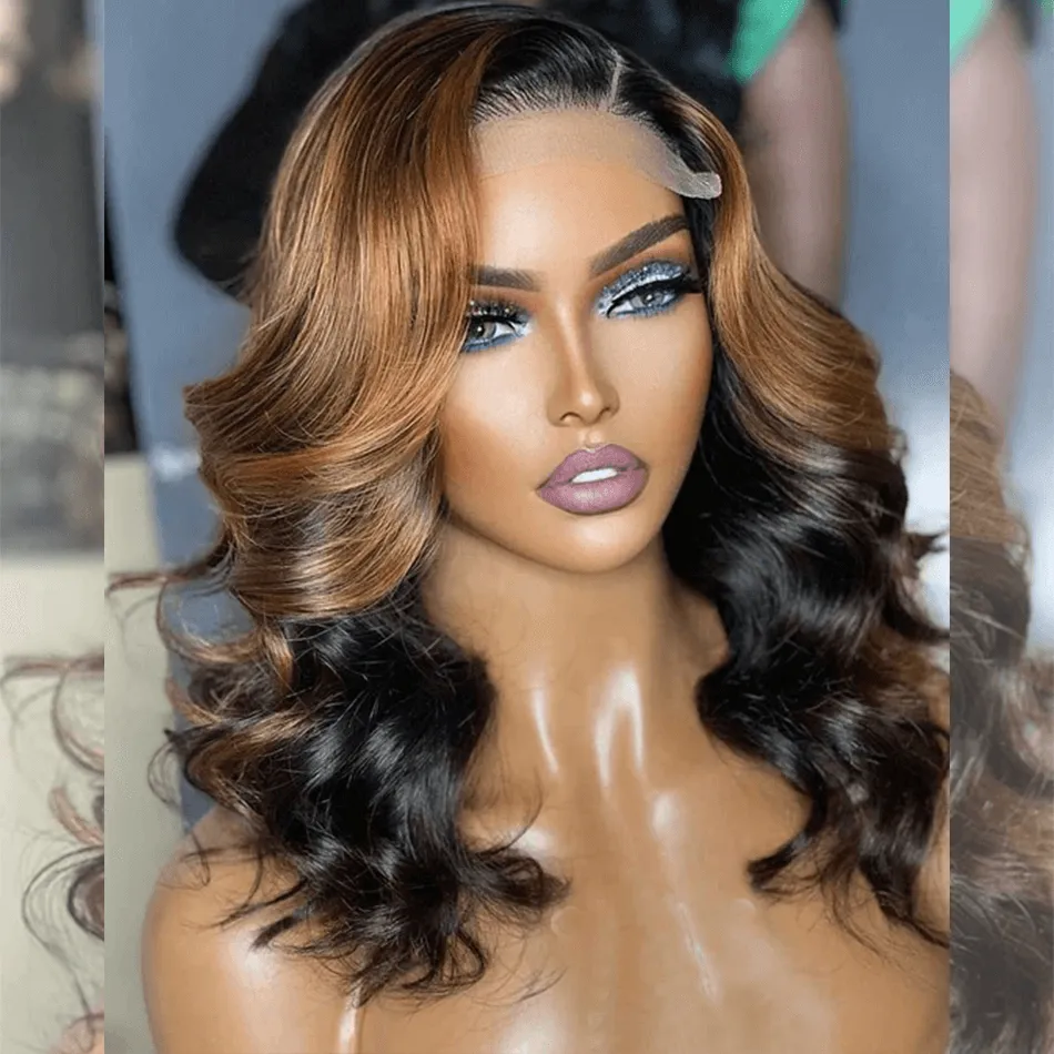 Hairstylist Works 16 inch Shoulder Length Wigs Highlight Colored Human Hair Lace Front Bob Wigs