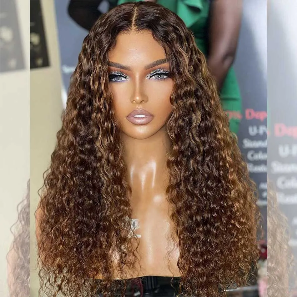 Hairstylist Works 6x5 glueless lace closure curly human hair wigs highlight mixed colored wigs