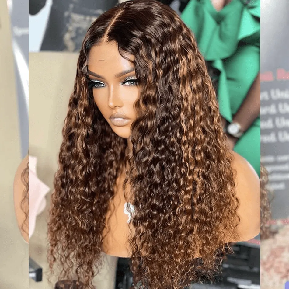 Hairstylist Works 6x5 glueless lace closure curly human hair wigs highlight mixed colored wigs