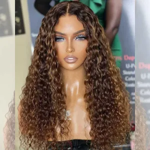 Hairstylist Works 6x5 glueless lace closure curly human hair wigs highlight mixed colored wigs