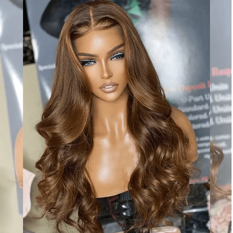 Hairstylist Works Chocolate Brown Colored Human Hair Wigs 6x5 Glueless Lace Closure Wigs