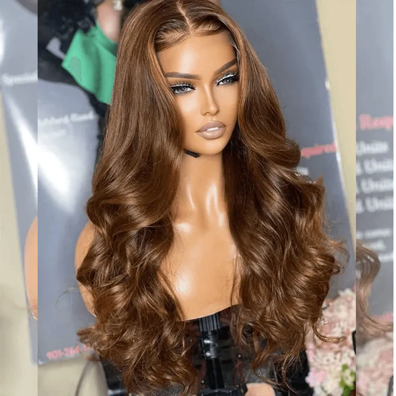 Hairstylist Works Chocolate Brown Colored Human Hair Wigs 6x5 Glueless Lace Closure Wigs