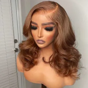 Hairstylist Works Elegant Short Light Honey Brown Colored Human Hair Wigs Dora