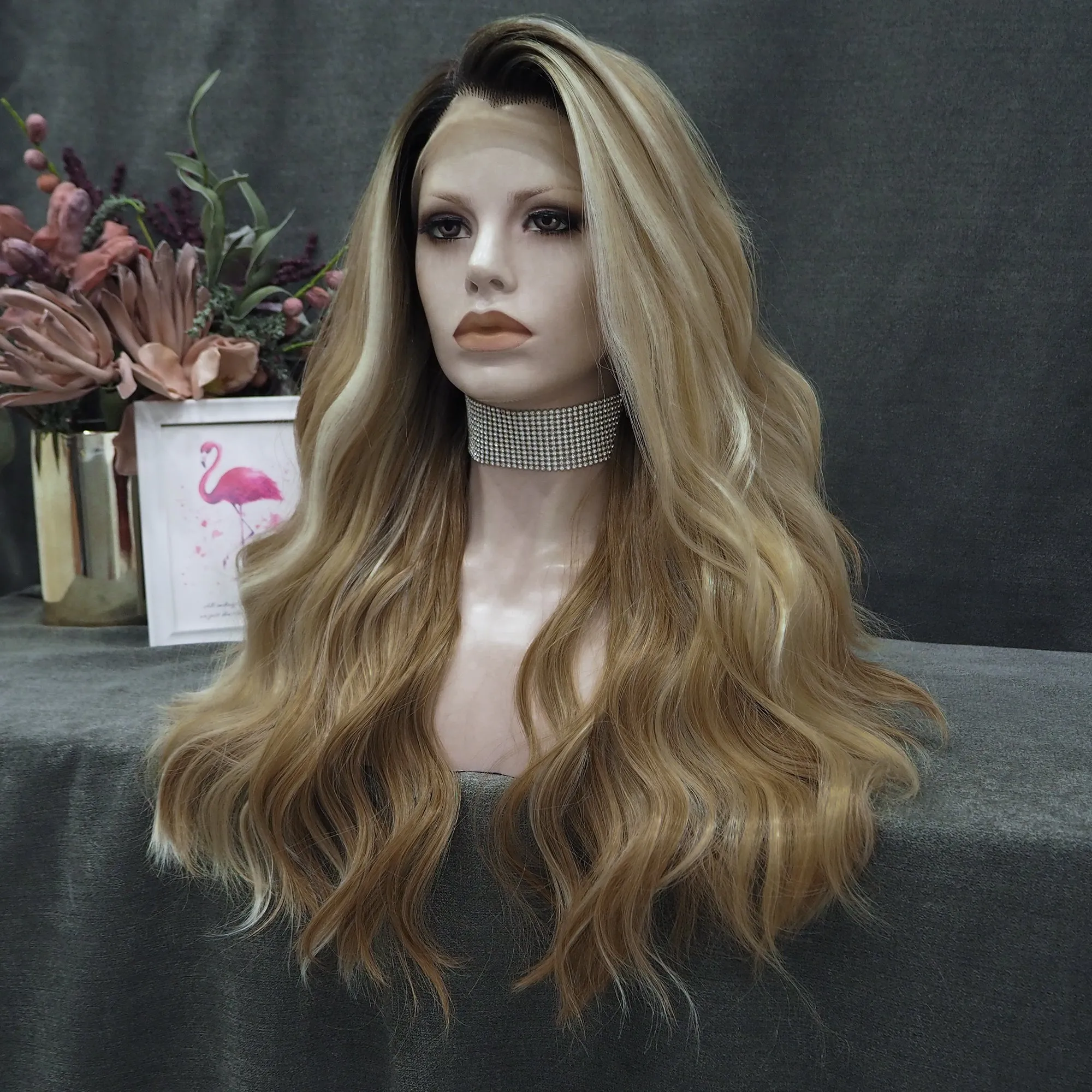 IMstyle Emily Golden blonde with Highlight Dark root 13*2 no parting 26 inches lace front wigs
