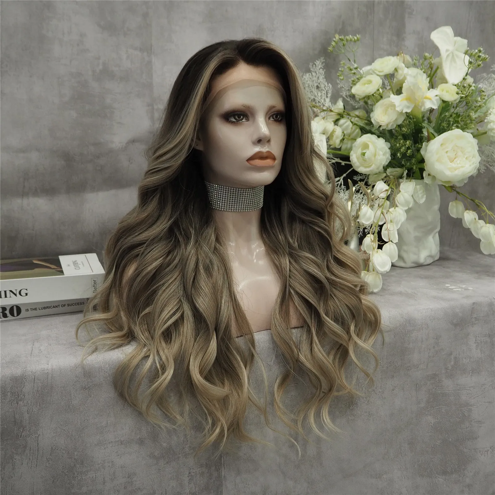 Imstyle-Jasmin-Ombre Blonde Dark root Daily Lace front synthetic Wig  26inches