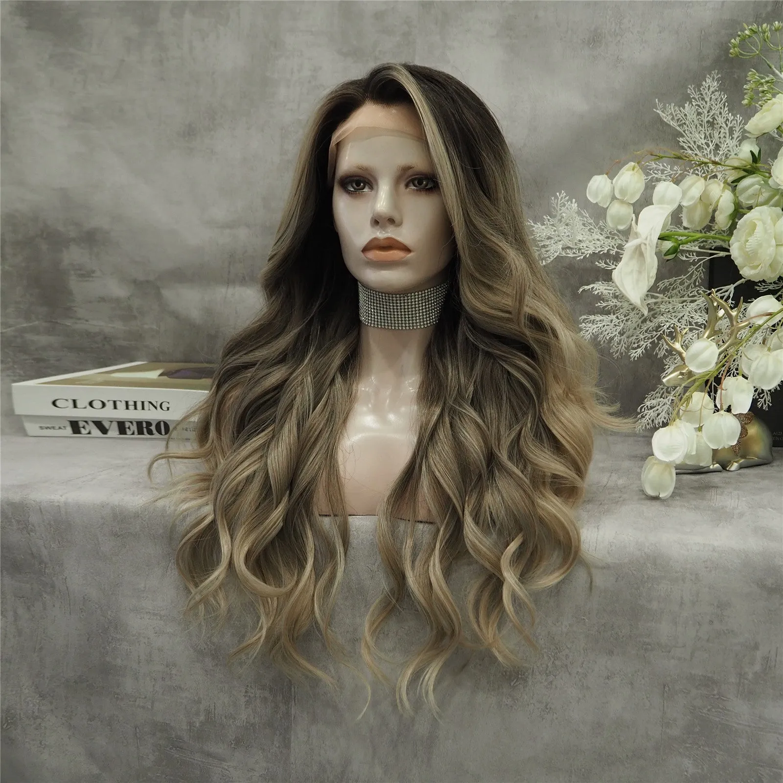 Imstyle-Jasmin-Ombre Blonde Dark root Daily Lace front synthetic Wig  26inches