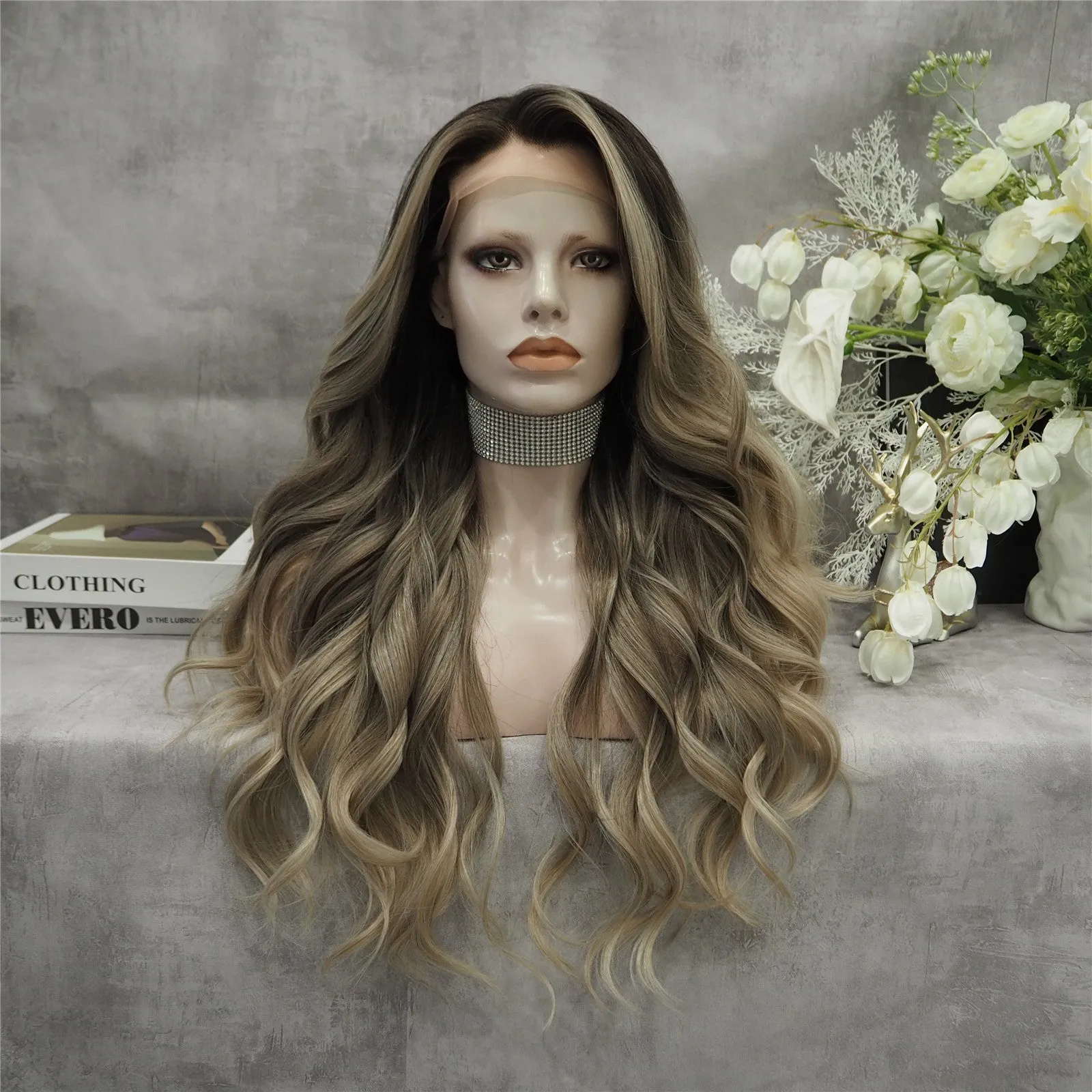 Imstyle-Jasmin-Ombre Blonde Dark root Daily Lace front synthetic Wig  26inches