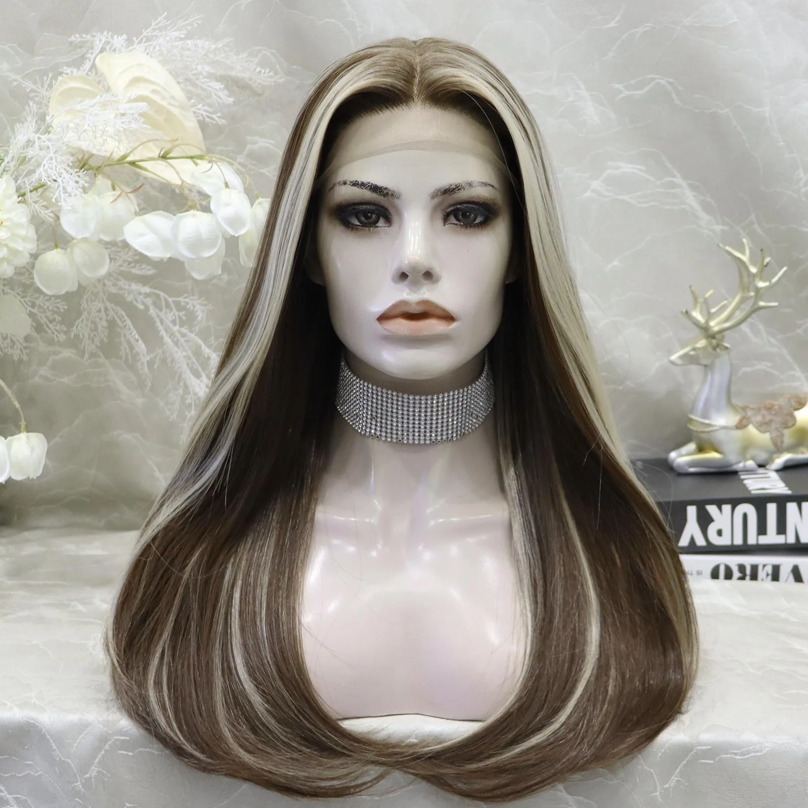 IMSTYLE Taymay NEW Brown with Blonde highlight front lace T-part Straight T1FF030-5