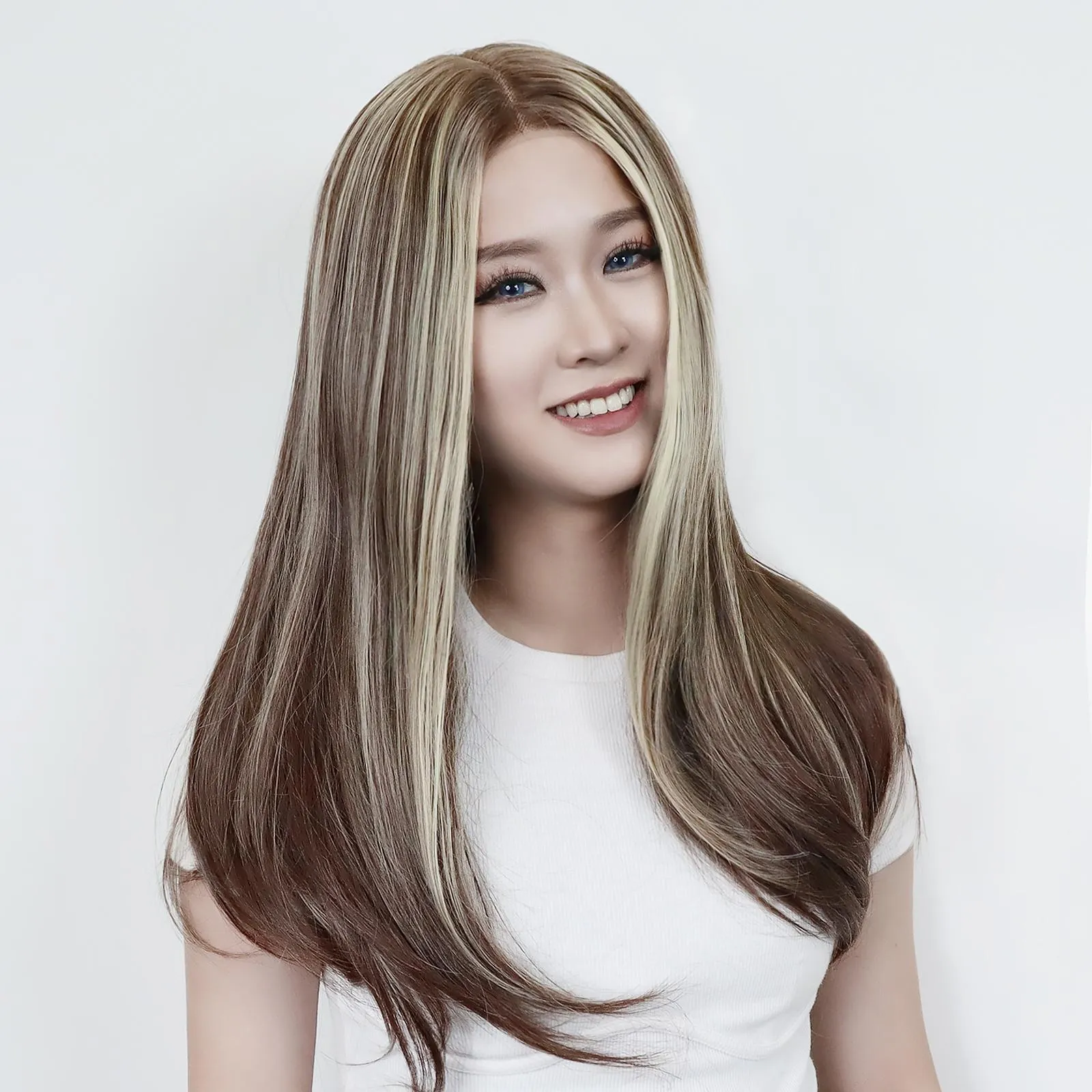 IMSTYLE Taymay NEW Brown with Blonde highlight front lace T-part Straight T1FF030-5