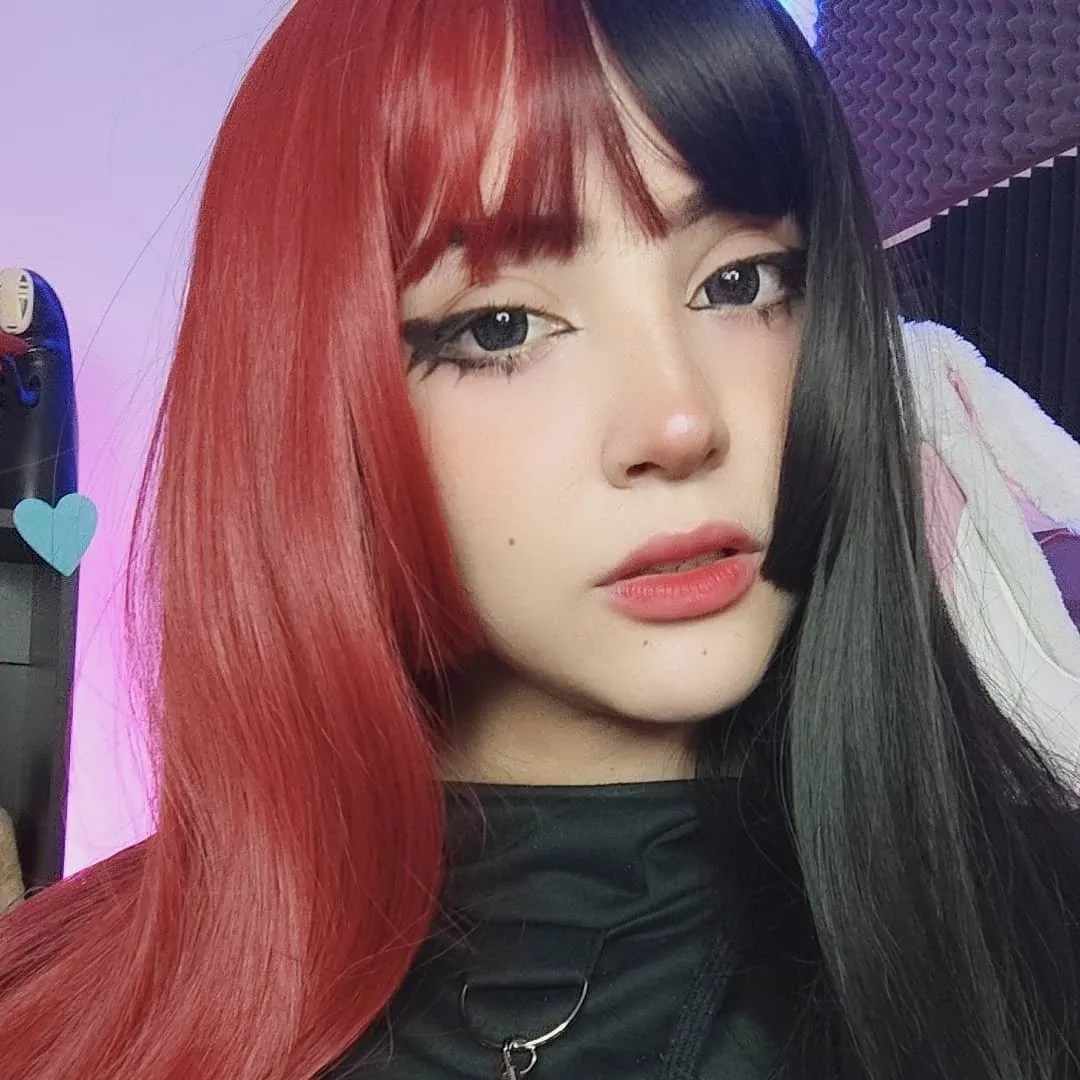 Lolita Black Red Double Long Straight Wig
