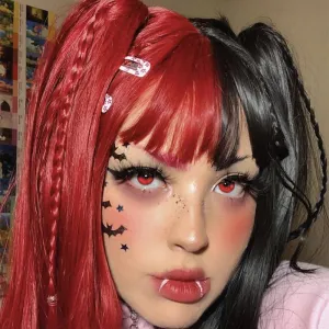Lolita Black Red Double Long Straight Wig