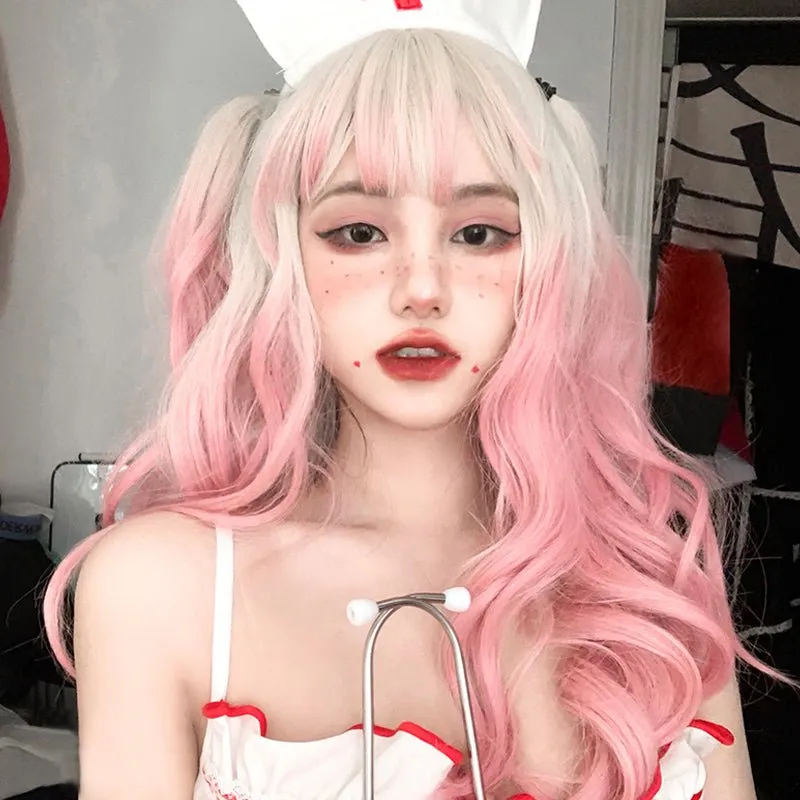 Lolita Long Wavy Gradient Pink Cute Party Wigs for Women Girls