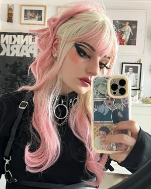 Lolita Long Wavy Gradient Pink Cute Party Wigs for Women Girls