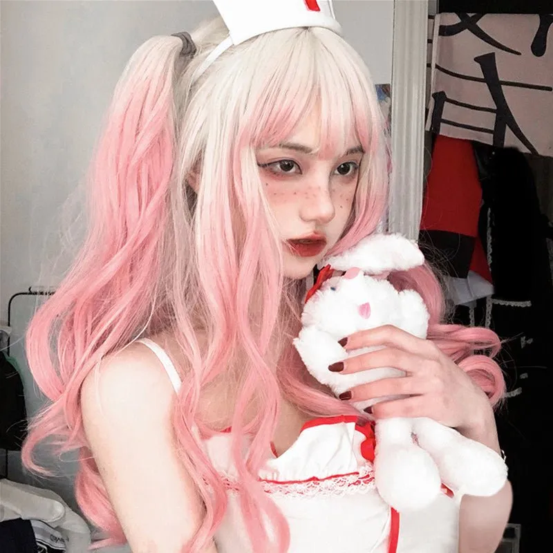 Lolita Long Wavy Gradient Pink Cute Party Wigs for Women Girls