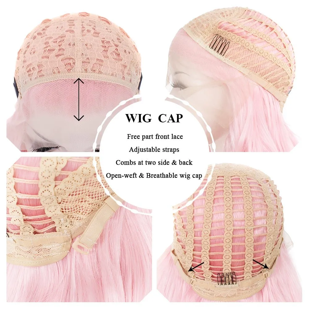 Mary Jane - Pink Long Wavy Synthetic Lace Front Wig