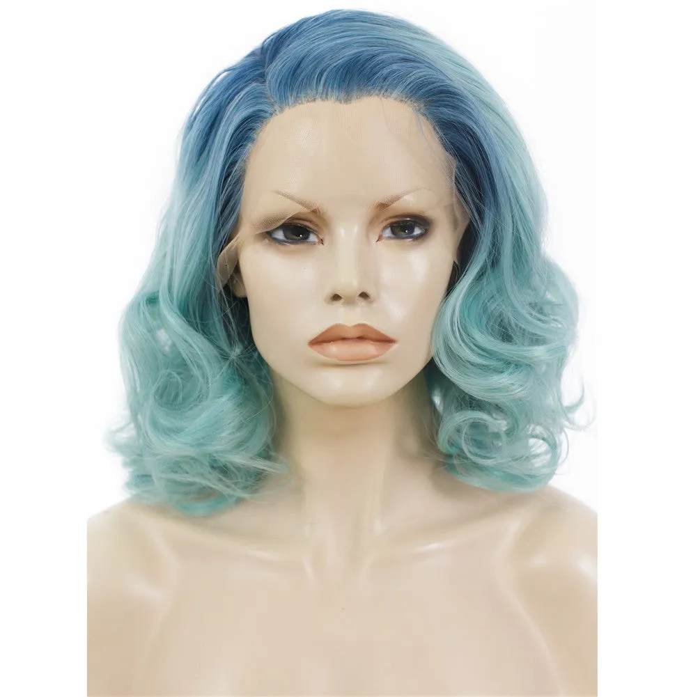 Mint - Green Ombré with Deep Blue Roots Wig