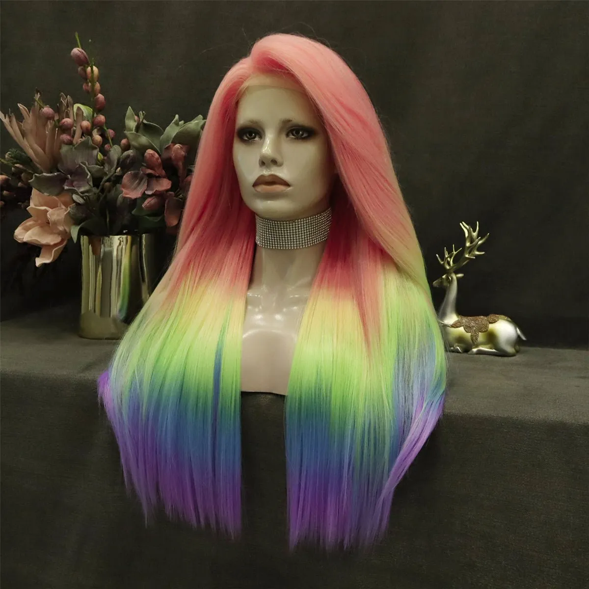 Morning Glow-Long Straight Lace Wig Ombre Multicolor Wigs