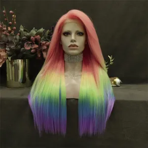 Morning Glow-Long Straight Lace Wig Ombre Multicolor Wigs