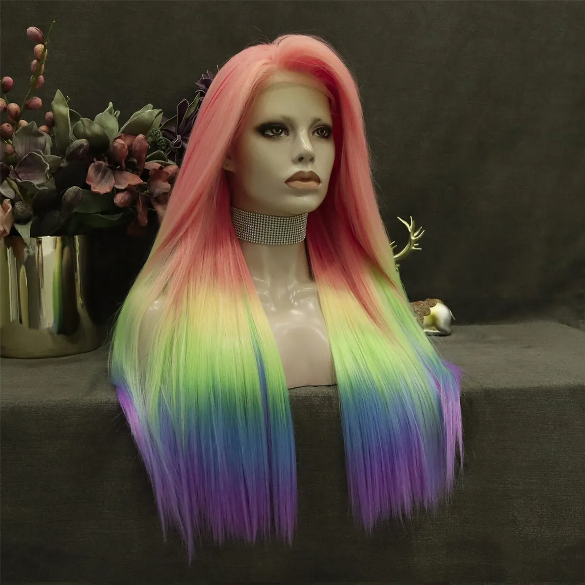 Morning Glow-Long Straight Lace Wig Ombre Multicolor Wigs