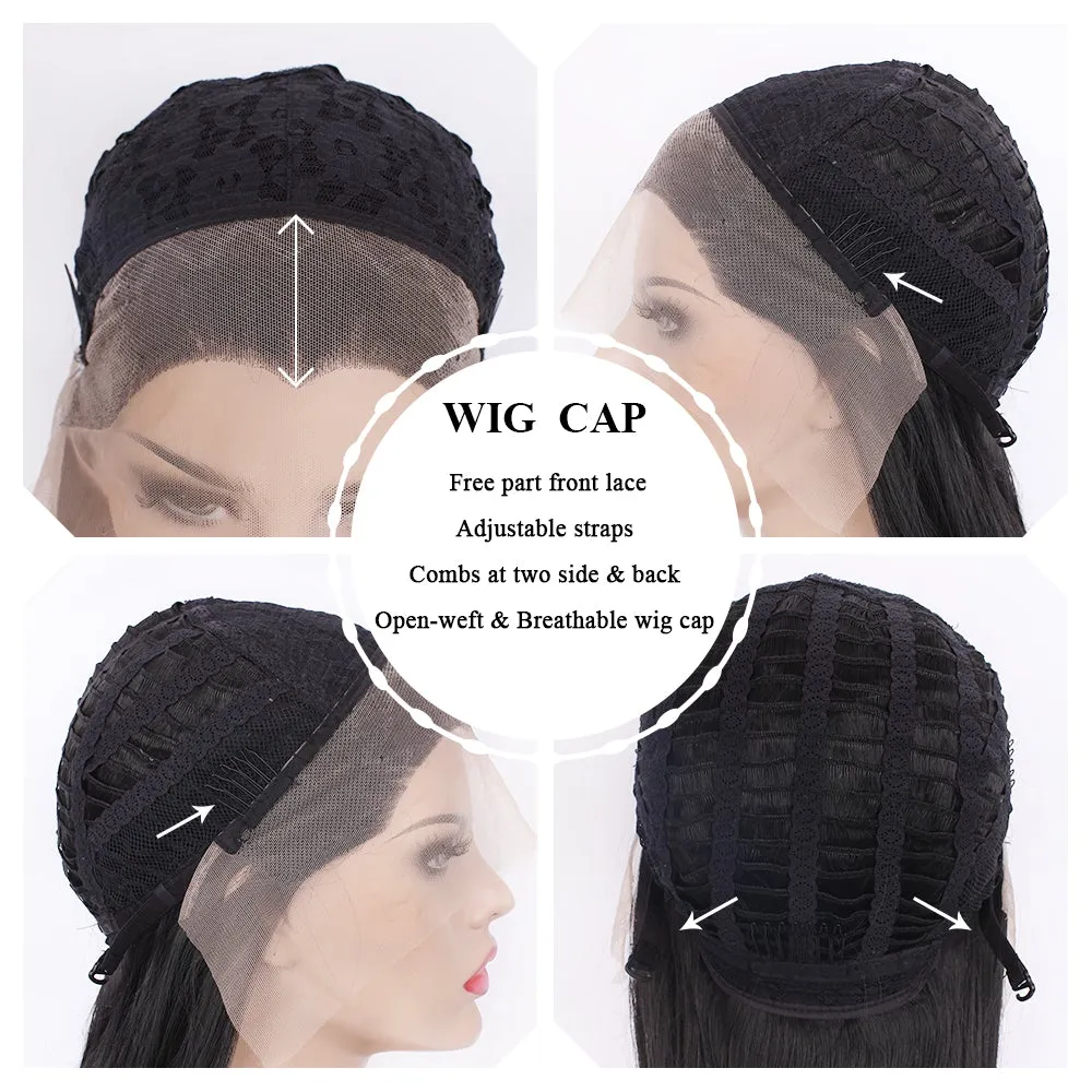 Morticia- Natural Black Straight Synthetic Lace Front Wig For Drag Queen