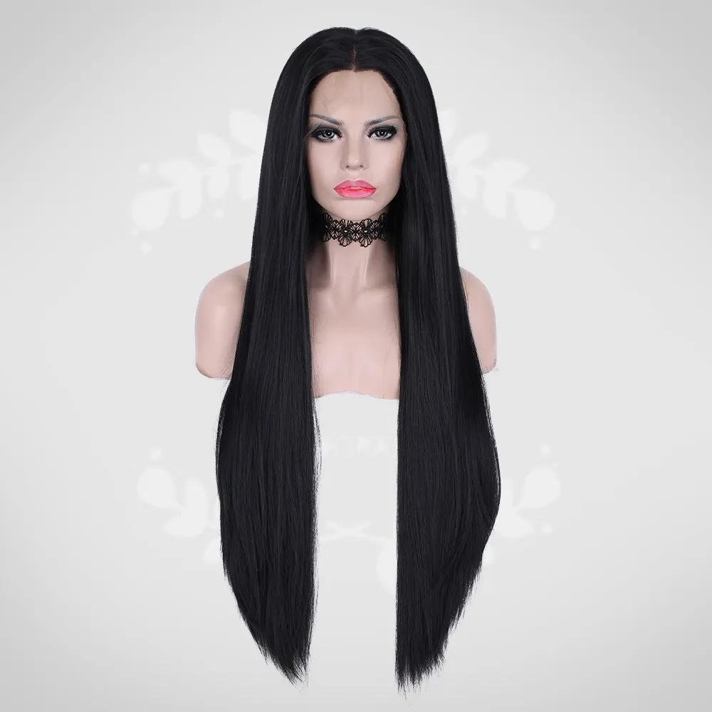 Morticia- Natural Black Straight Synthetic Lace Front Wig For Drag Queen